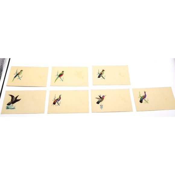 Vintage Feather Bird Place Card or Notecard Set, Mexico Folk Art Lot of 7 - Picture 1 of 5
